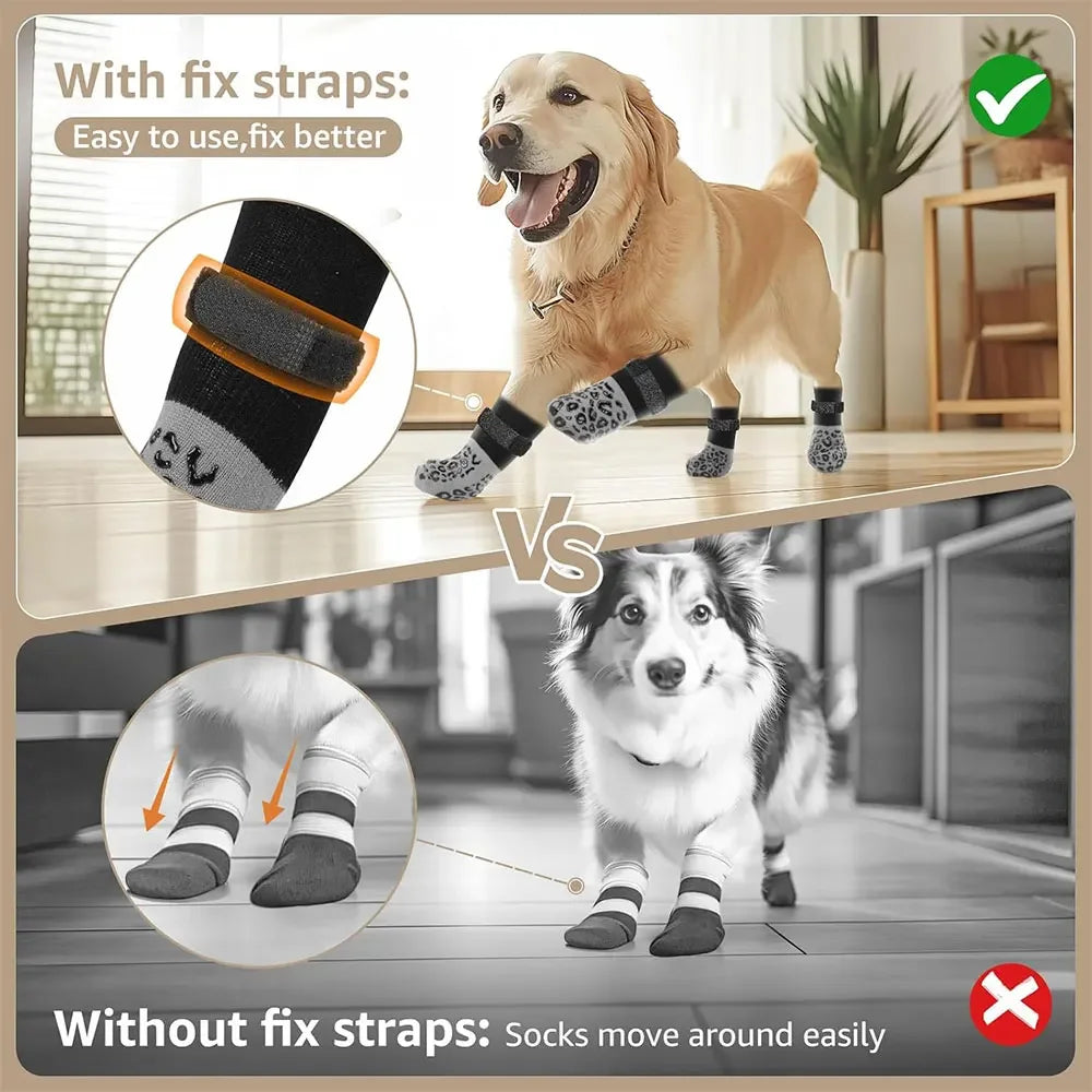 Non-Slip Dog Socks for Senior Dogs – Traction Grip Paw Protectors (4-Pack)