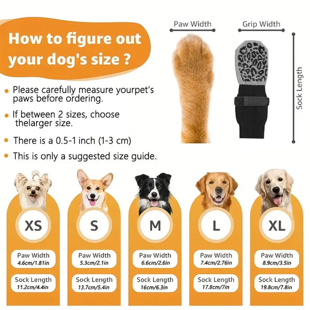 Non-Slip Dog Socks for Senior Dogs – Traction Grip Paw Protectors (4-Pack)